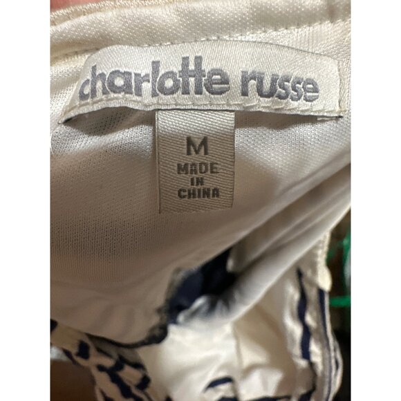 Charlotte Russe Navy Blue Striped Dress With Belted Waist Size M - Picture 2 of 8